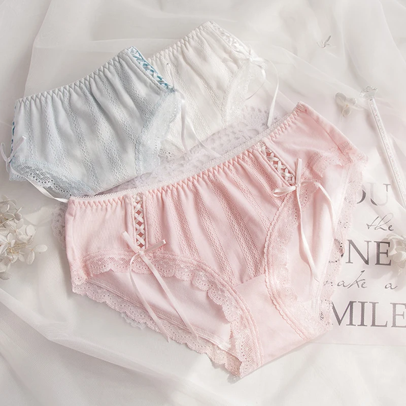 Women Cotton Cute Lovely Sweety Panties Candy Color Bow Ribbon Princess Style Elasticity Underwear Lolita Soft Breifs