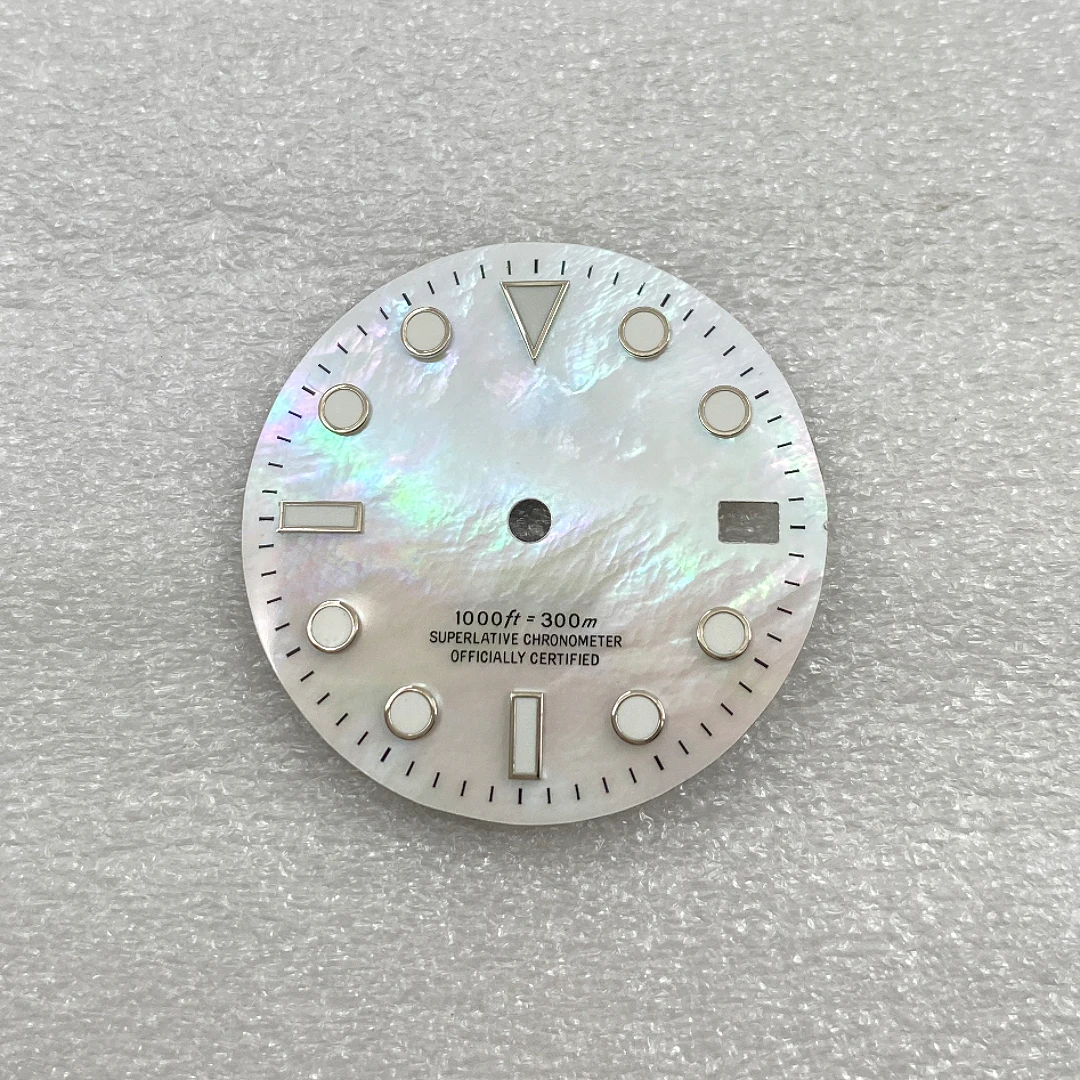 28.5mm MOP Dial Fit NH35/NH36 Movement Watch Modification Accessories Date windows SIlver Markers Green Luminous Dial Face Parts