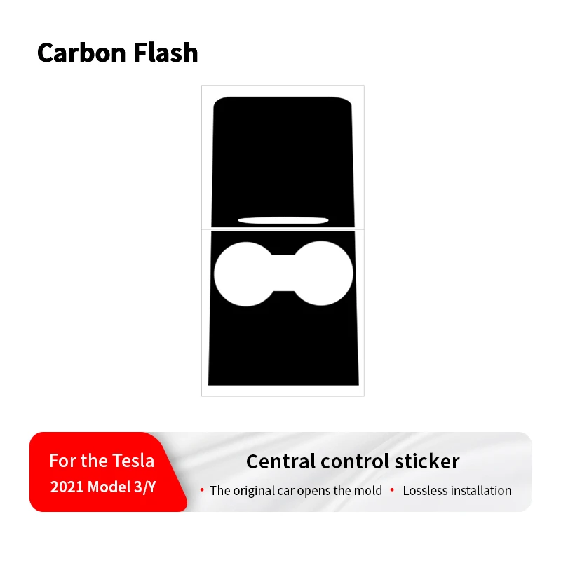 Suitable for Tesla 2021‑23 Model 3/Y, Dumb Black Carbon Flash Grain Film, Center Console Dashboard Cover Sticker, 2pcs