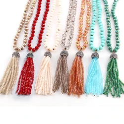 Fashion Knotted Glass Crystal Beads Ethnic Necklace Bohemian Tribal Jewelry Crystal Tassel Halsband For Women Bead Neck