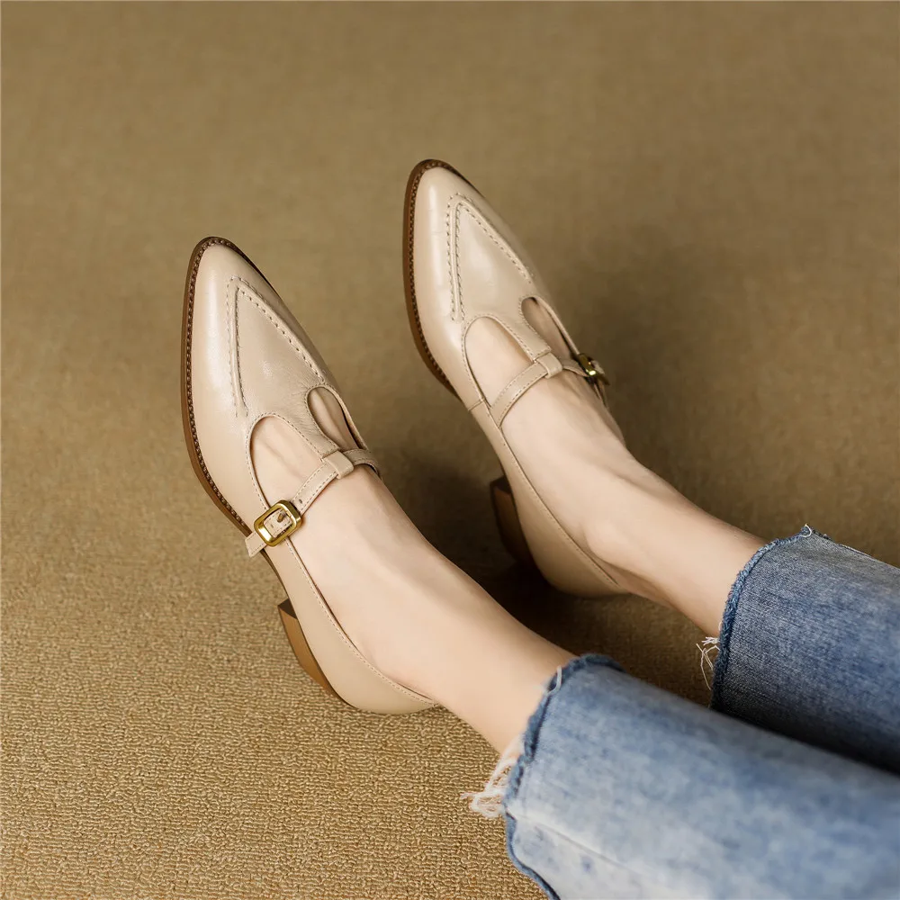 FEDONAS Retro Style Women Pumps Thick Heels Spring Summer Genuine Leather Pointed Toe Mature Office Lady Working Shoes Woman New