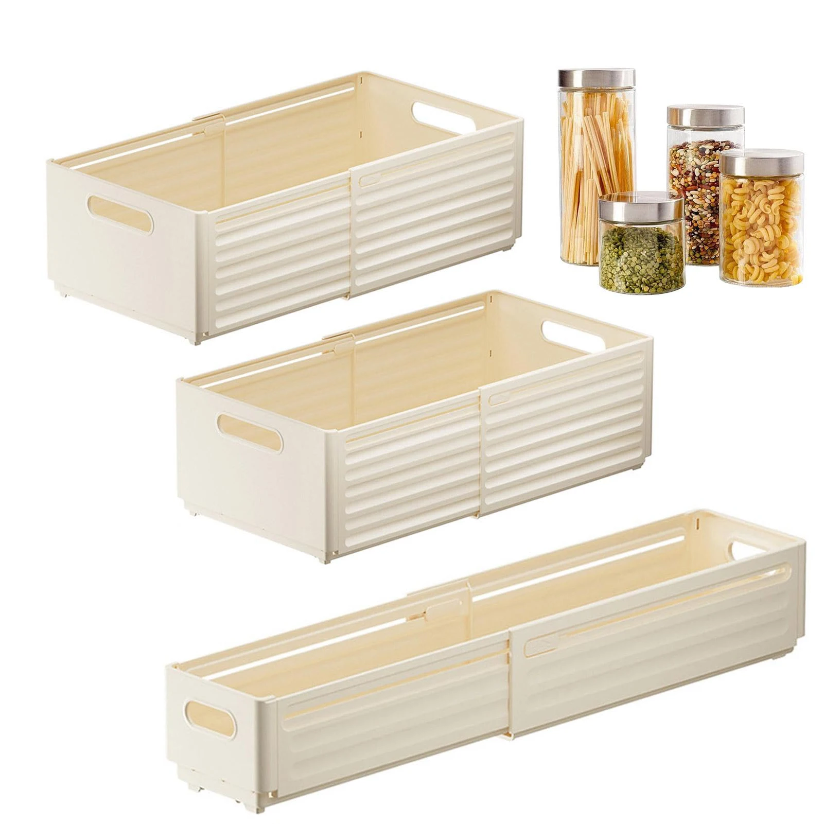 Retractable Drawer Organizer Adjustable Kitchen Storage Box Stackable Drawers Cabinet Organizers Household Sorting Storage Box