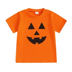 2〜7歳の男の子と女の子のためのゴーストスケルトンプリントの半袖Tシャツ,ハロウィーンの服