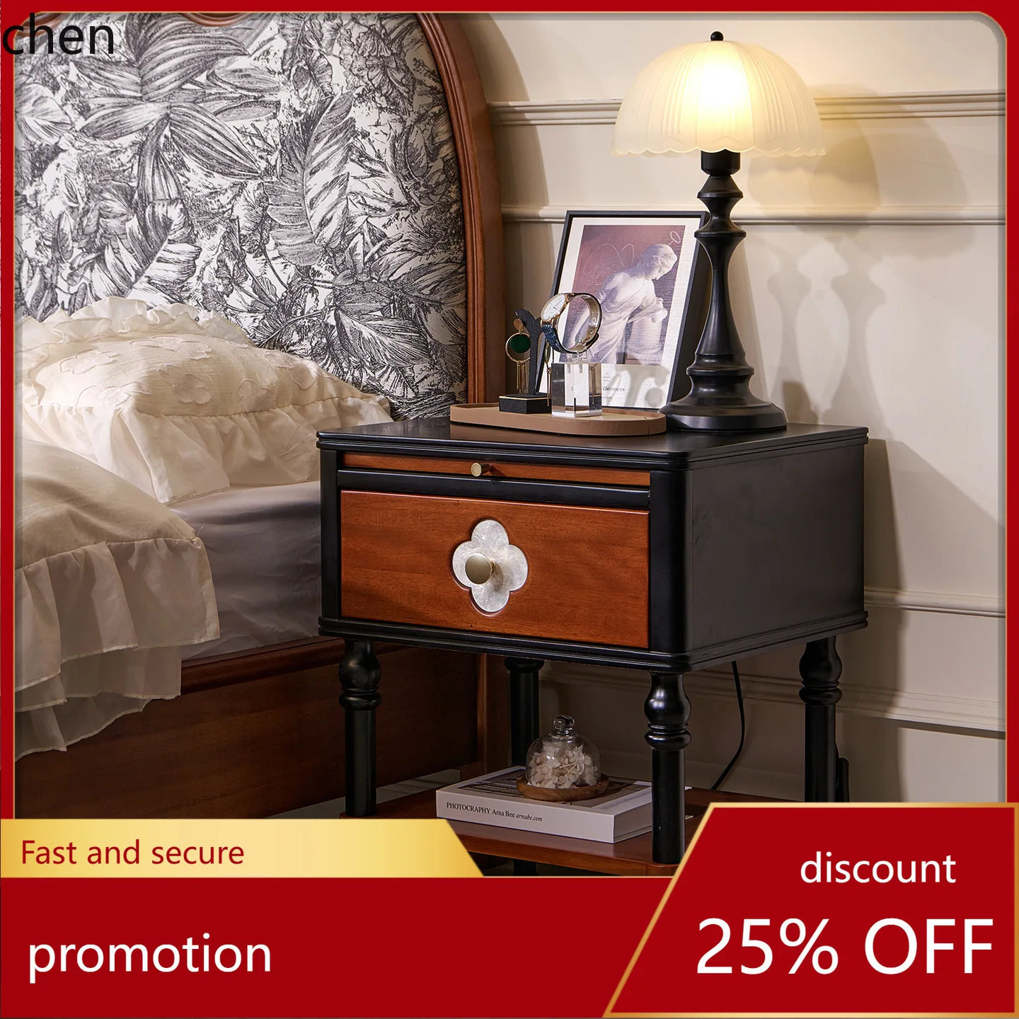 

HT retro Solid Wood Bedside Table Bedroom Storage Storage Cabinet casual Modern Bedside Cabinet