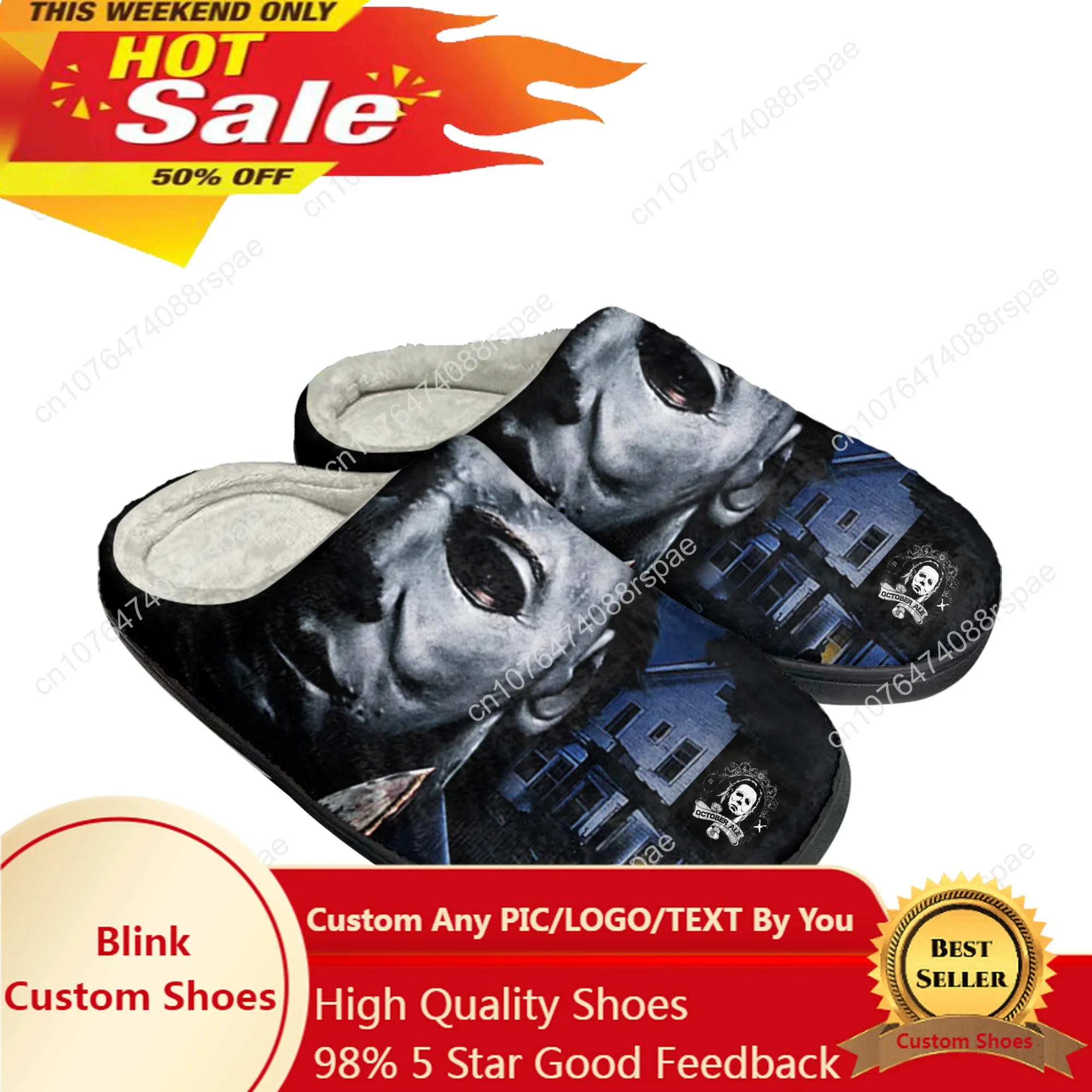 

Horror Halloween Home Cotton Custom Slippers Michael Myers Mens Womens Sandals Plush Casual Keep Warm Shoes Thermal Slipper