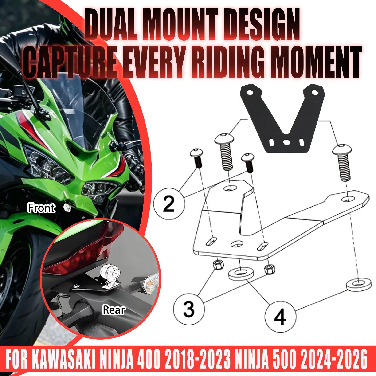 For Kawasaki Ninja 400 2018-2023 Ninja 500 2024-2026 Motorcycle Front And Rear DVR Data Logger Navigation Bracket Holder