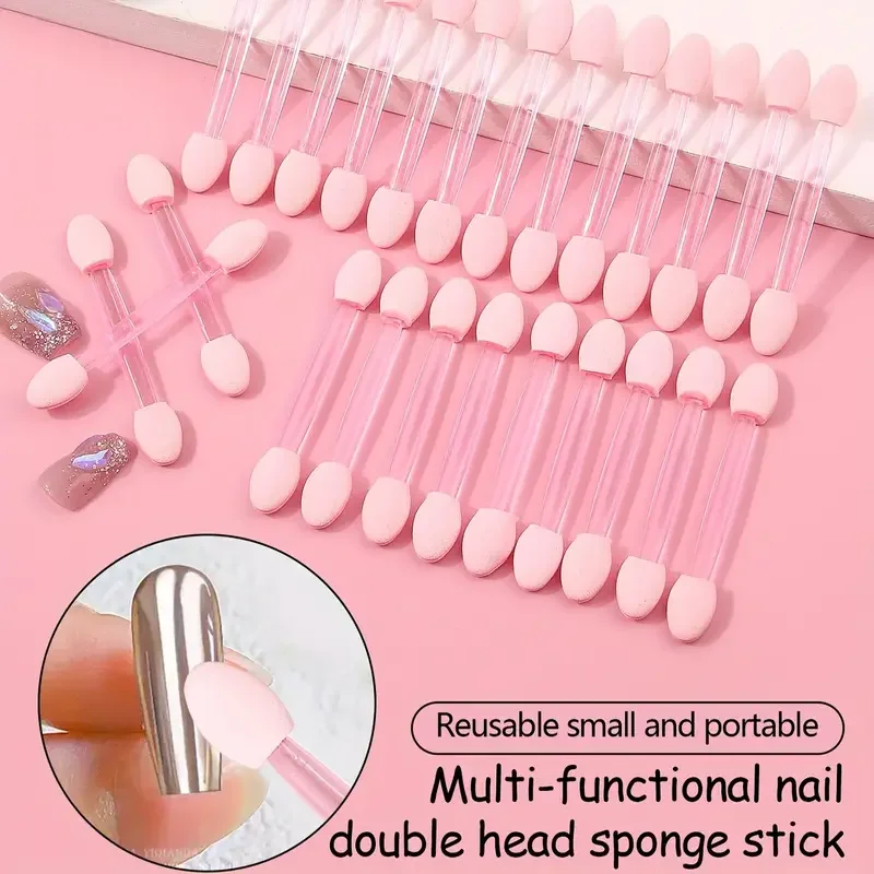 Pincel de arte de uñas de doble cara, cromado rosa y negro, multifuncional, aplicador de polvo con esponja, suministros para uñas 3