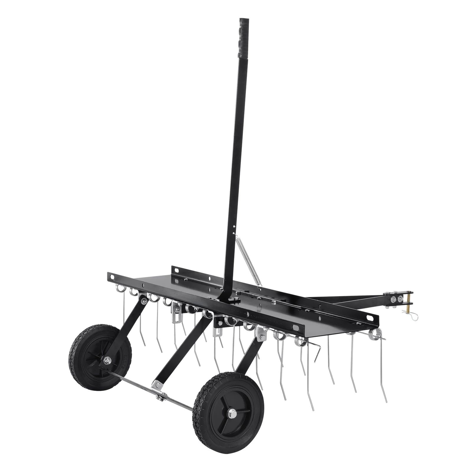 

SucceBuy Tow Behind Dethatcher 40in Tow Dethatcher with 20 Spring Steel Tines Lawn Dethatcher Rake for ATV/Mower Tow Behind Lawn