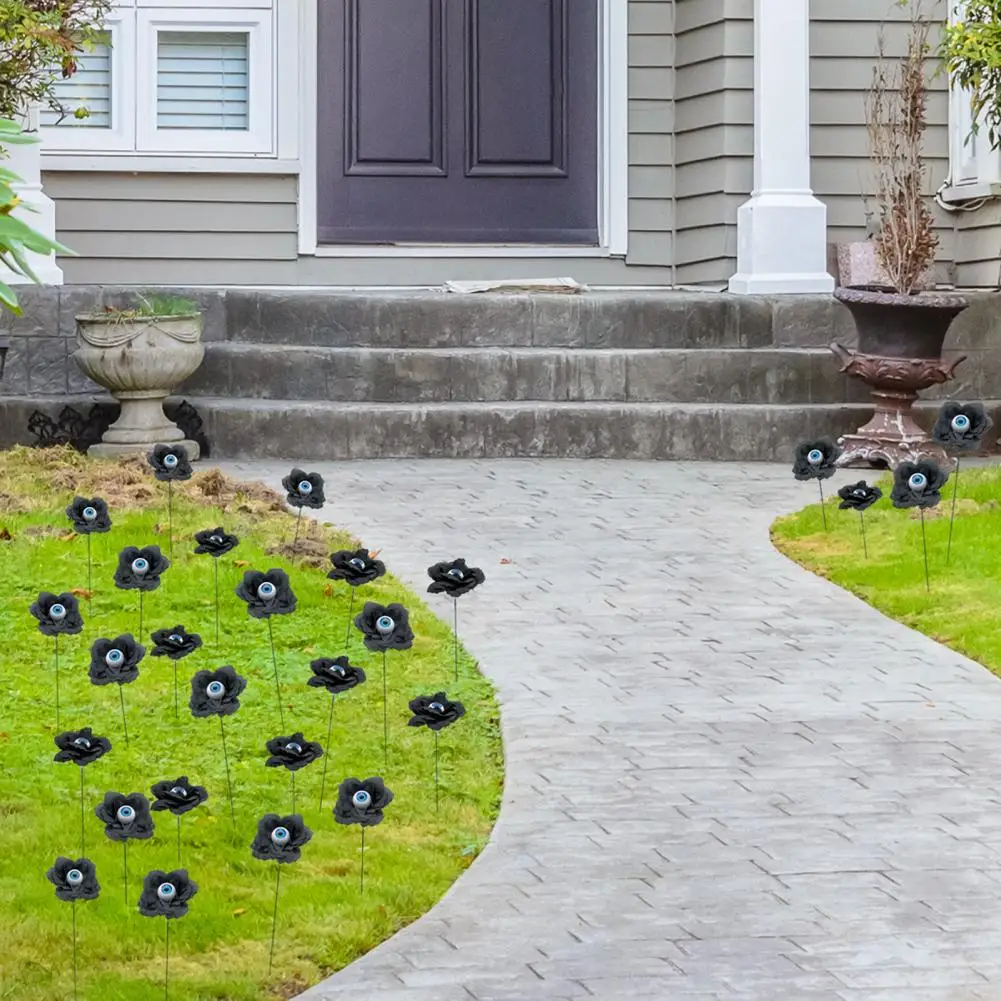

Halloween Black Roses Decoration Realistic Spooky Eyeball Decor for Halloween Yard Garden Set of 4 Black Artificial for Wedding
