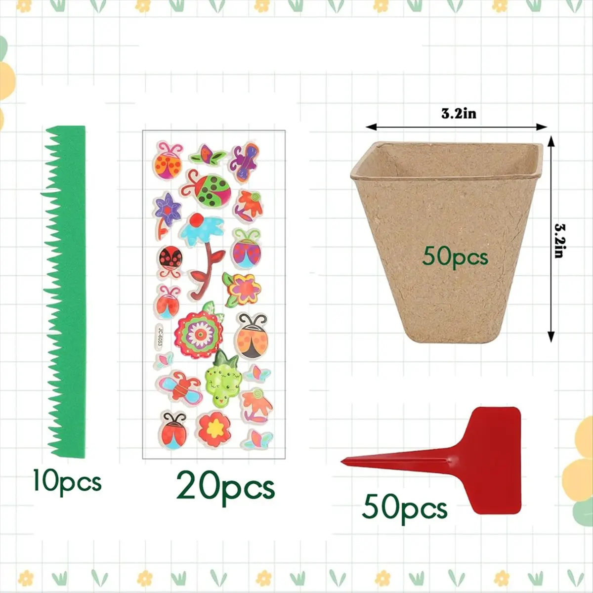 ablg-50セット-ガーデンペーパーポットクラフトキット、50個の紙製プラントポット、20セットのフォームステッカーと50個のポットラベル付き