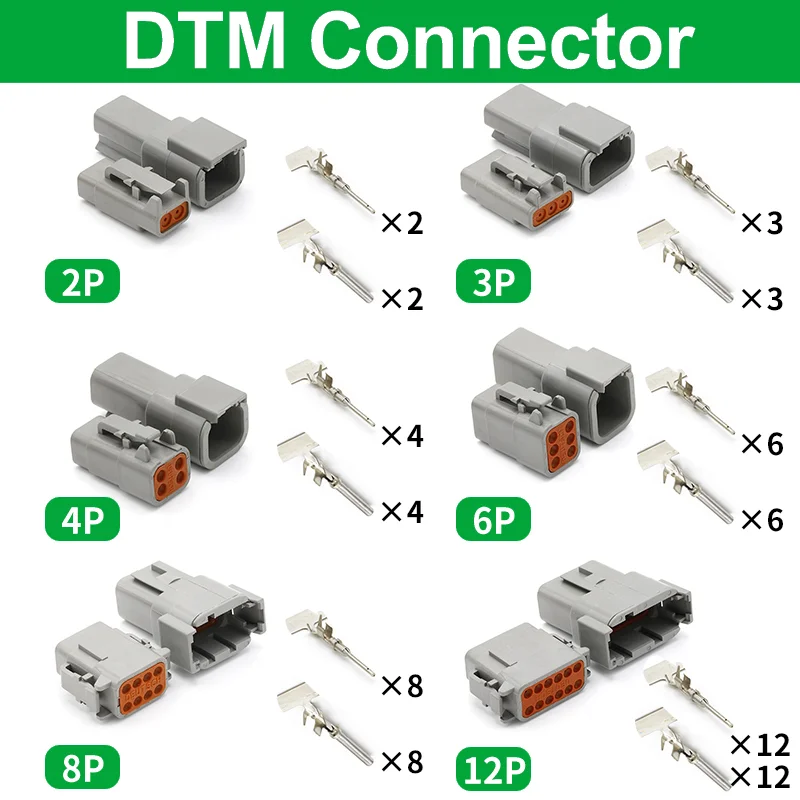 10/50/100 Sets Deutsch 2/3/4/6/8/12 Pin DTM Wire Connector DTM04-2P/DTM06-2S Waterproof Automotive Connectors