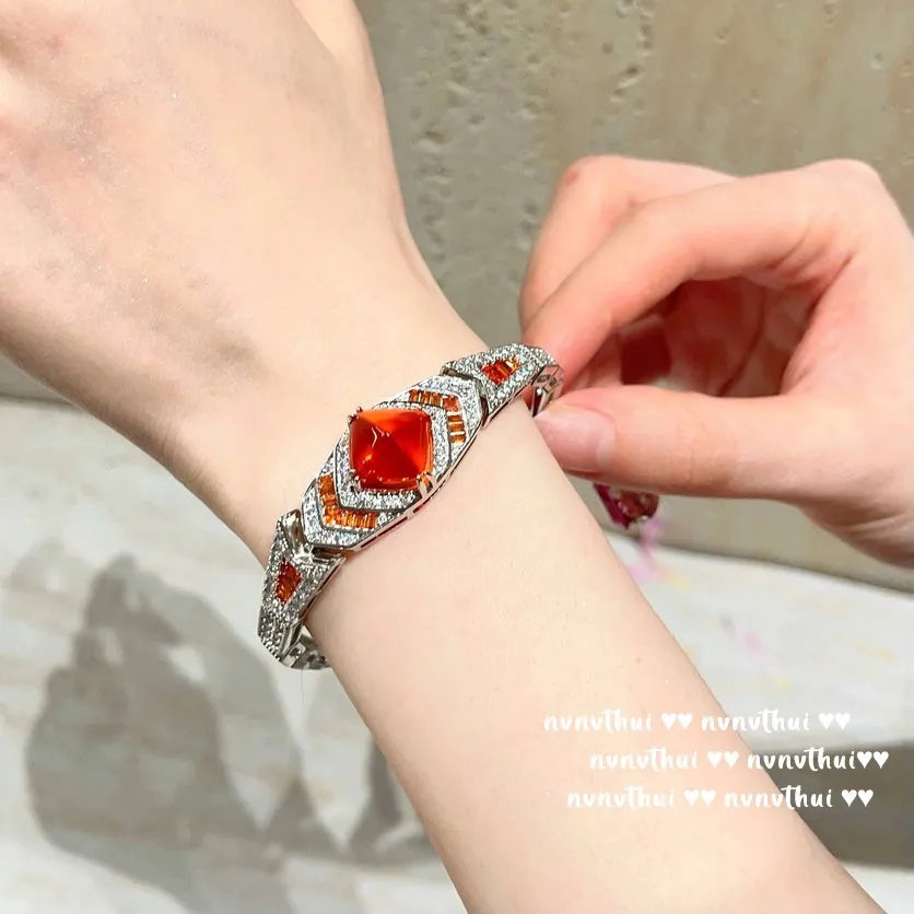 Fashion Personality 925 Silver Color Shiny Cubic Zirconia Sugar Tower Cuff Bracelet for Women Vintage Bridal Statement Jewelry
