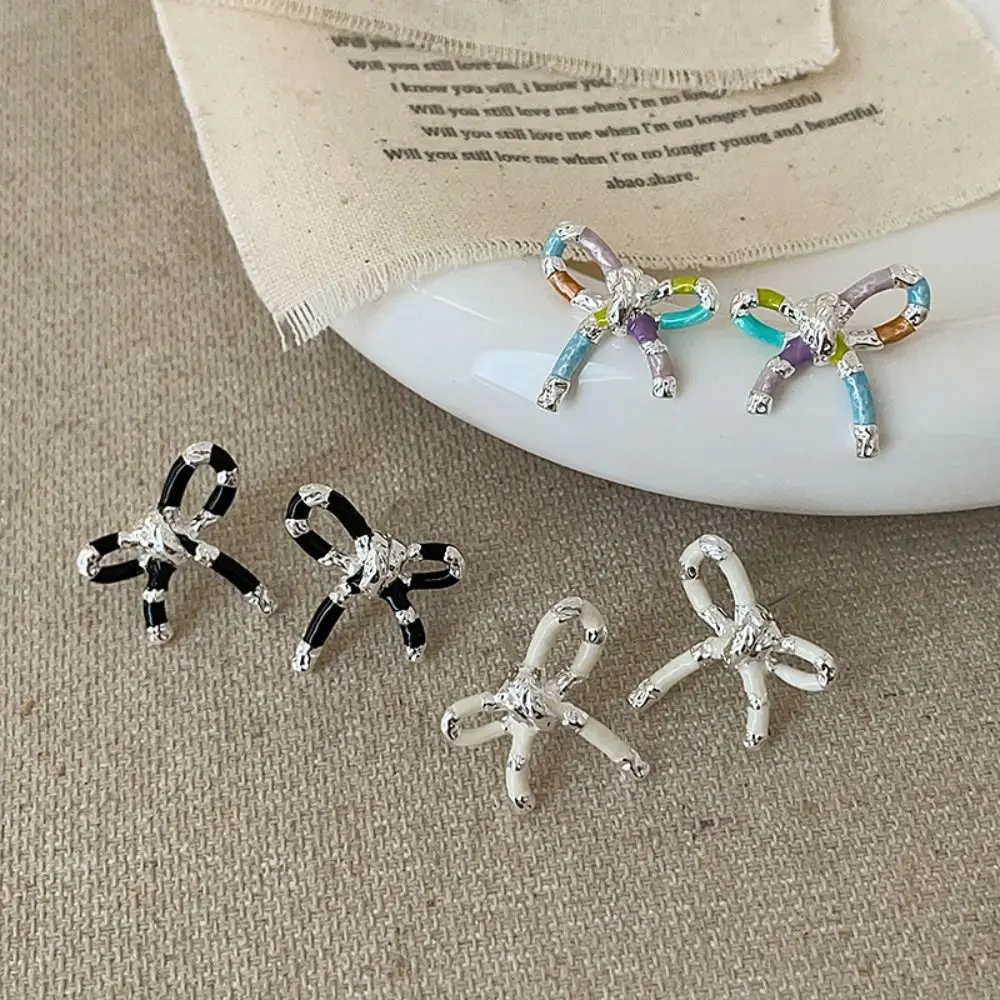 Very Demure Metal Bow Studs Earrings Respectful Mindful Dopamine Bowknot Earrings Cutesy Korean Style Women Bow Ear Jewelry