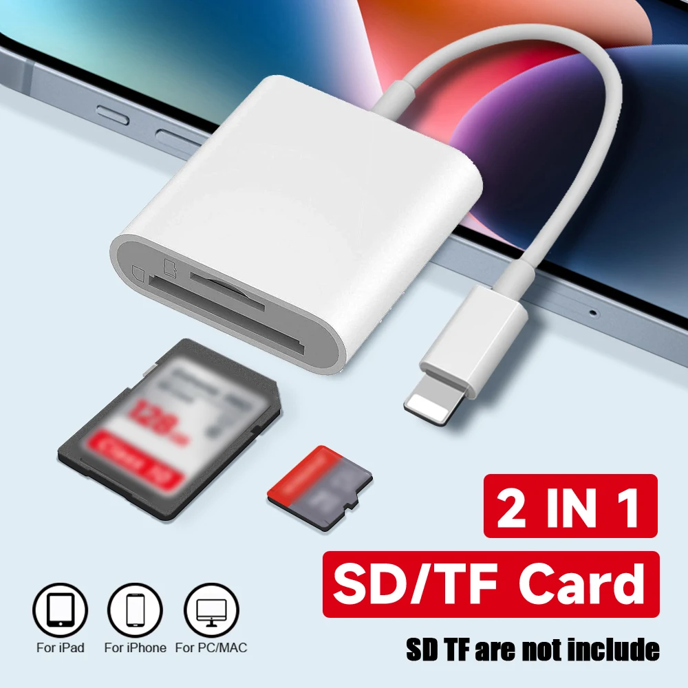 

2-в-1 Lightning SD/TF Card Reader OTG Высокоскоростной адаптер для MacBook iPhone 14 13 12 11 Портативный передатчик данных для карт памяти