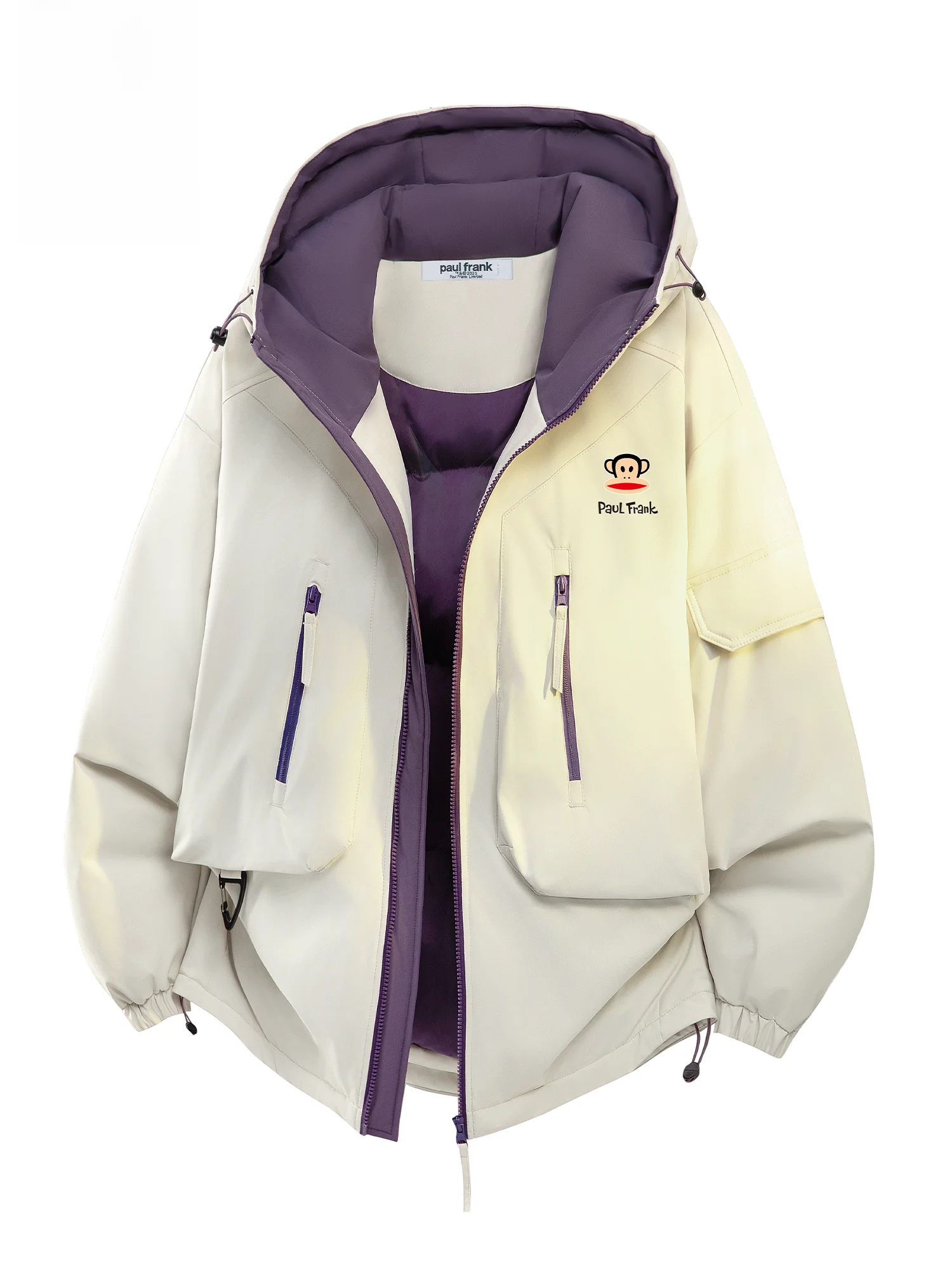 

Мужская утепленная куртка Paul Frank с капюшоном, зима 2025, повседневная, контрастных цветов, с принтом обезьяны, из полиэстера