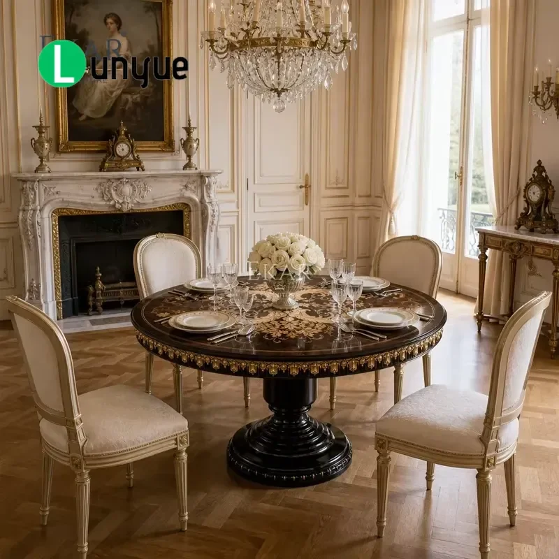 Gold Plated Round Mosaic Table French Neoclassical Aurelian Acanthus Pattern Deluxe Pedestal Dining Side Table Luxury Home