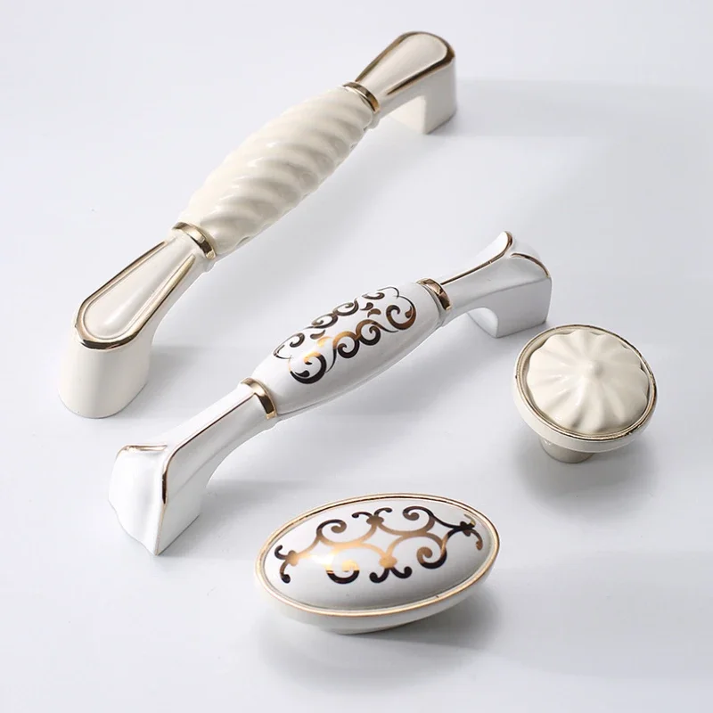 Gold White Creamic Gold Cabinet Handles Knobs Drawer Pulls Kitchen Door Handles Furniture Handle Cabinet Door Hardware