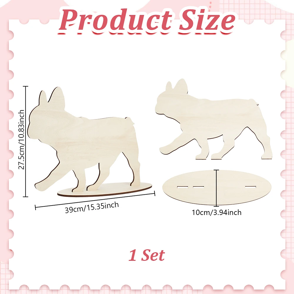 Bulldog Dog Silhouette Display Stand Blank Wood Dog Scarf Bandana Display Stand for Pet Store Window Display Photography Prop