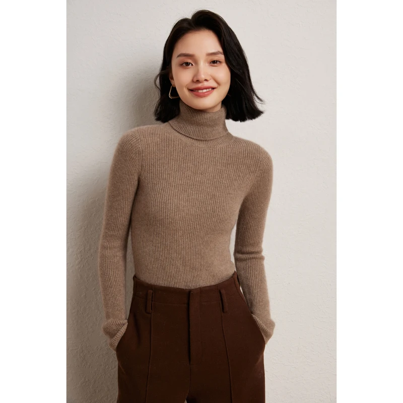 

High Quality New Autumn Winter Thick Warm Pullover Women Turtleneck Sweater 100% Cashmere Classic Slim Soft Elastic Knitted Top