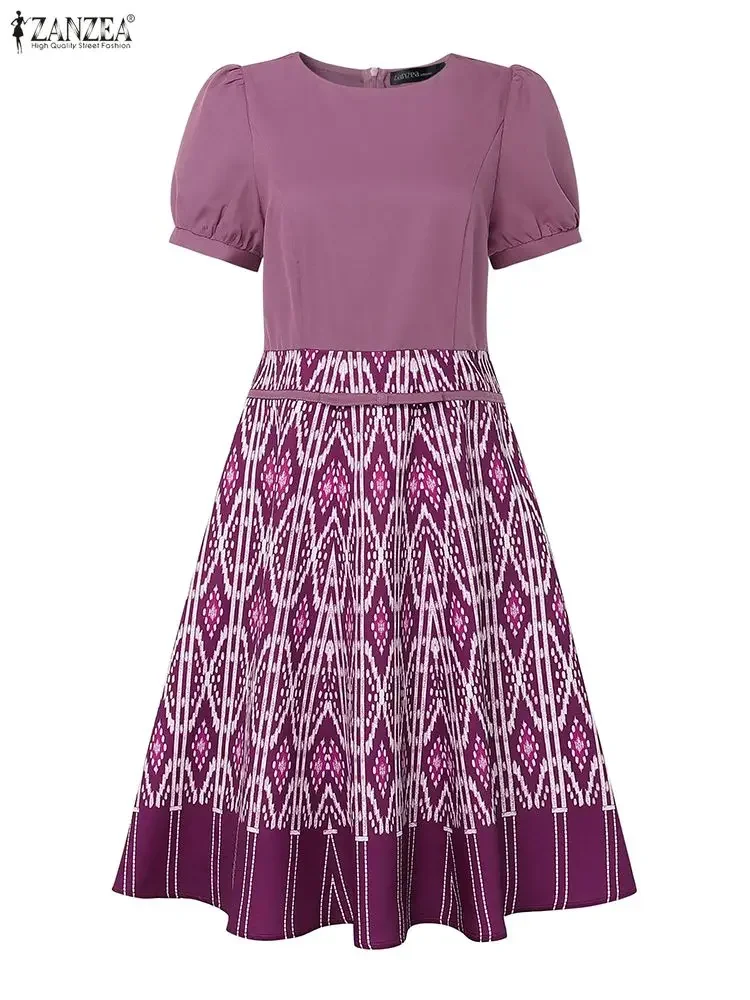 2025 ZANZEA Vintage Women Printing Dresses Elegant Party Vestido Summer Short Sleeve Long Shirt Robe Puff Sleeve A-Line Sundress