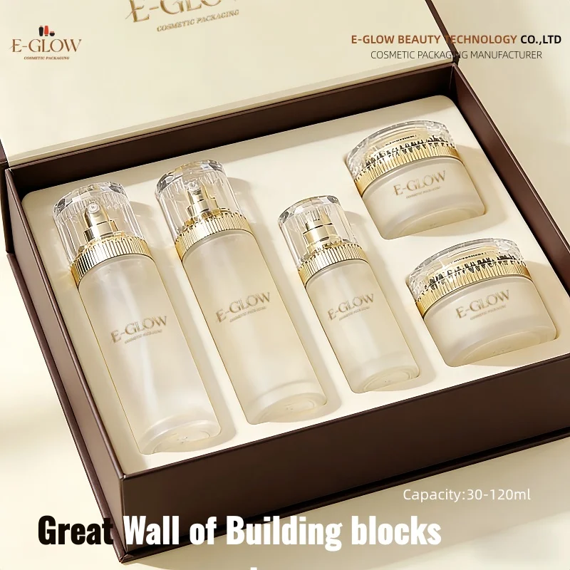

【Индивидуальный дизайн логотипа】1 шт. Роскошный глянцевый косметический набор флаконов плоской формы, 50 г/100 мл/120 мл, стеклянная упаковка для крема для лица