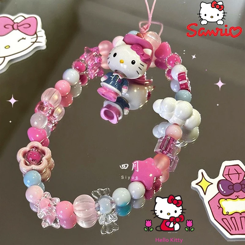 Sanrio Love Angel Hello Kitty Beaded Phone Chain Multiple Styles Beaded Phone Case Chain Keychain Backpack Accessories Gift