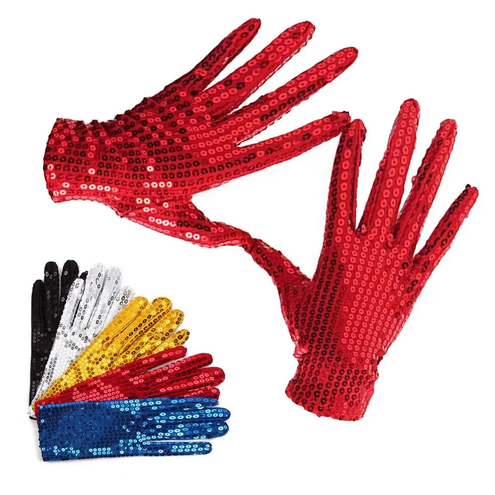 Guantes de Michael Jackson, manoplas brillantes con lentejuelas MJ, Color plateado, azul, rojo, negro y dorado