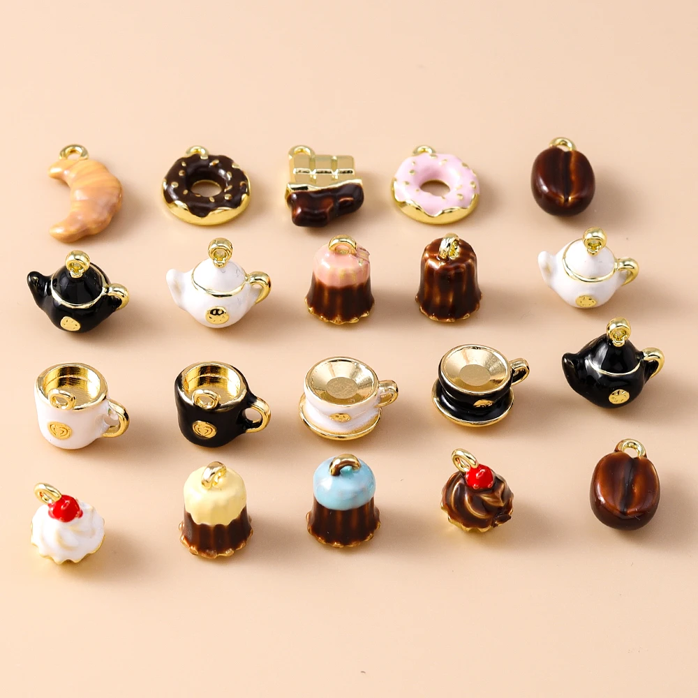Leslie 5-teiliges Set Niedliche Kreative Teekanne Kaffeetasse Donut Kuchen Kaffee Charms Perlen Passend für DIY Marken-Armbänder Halsketten Schmuckherstellung Geschenke – Detail 3