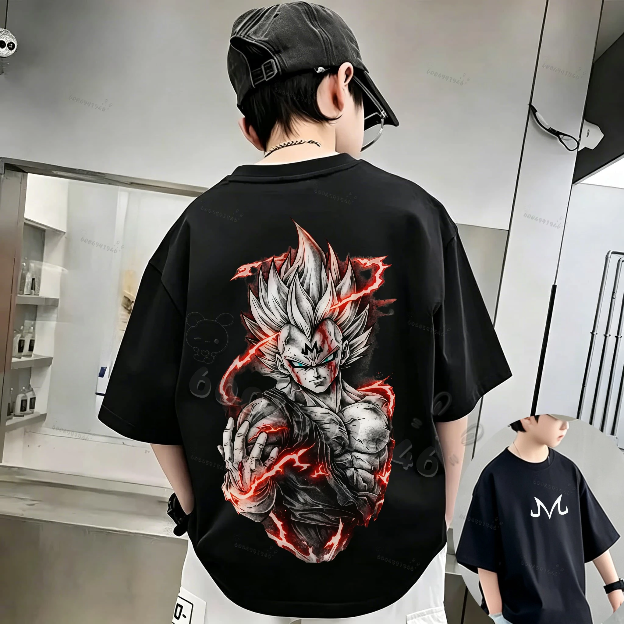 Dragon Ball Z Japanese anime villain Beegita children's pure cotton T-shirt, loose and trendy men's round-neck T-shirt
