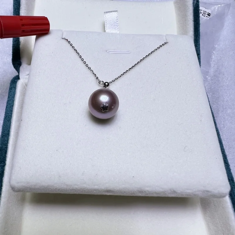 S925 Silver Accessories Pendant 11-13mm round Almost Purple Strong Light Freshwater Pearl