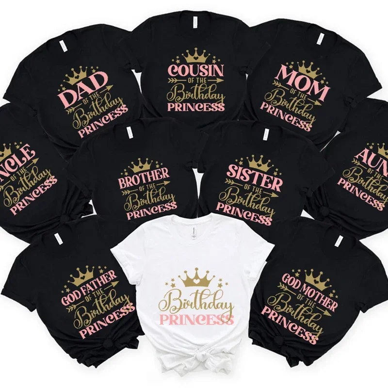 Custom Birthday Princess T-shirt DAD MOM Brother Sister Family Gathering Tees Girls Birthday Party Tshirt Aesthetic Clothing Top