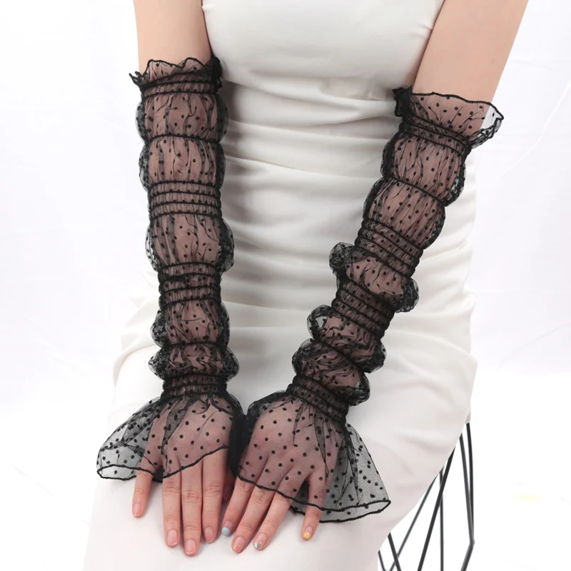 ยาวน่ารักลูกไม้ตาข่าย Fingerless ถุงมือฤดูร้อนครีมกันแดดยอดนิยมลําโพงแขนครีมกันแดดถุงมือสาวเซ็กซี่อุปกรณ์เสริม