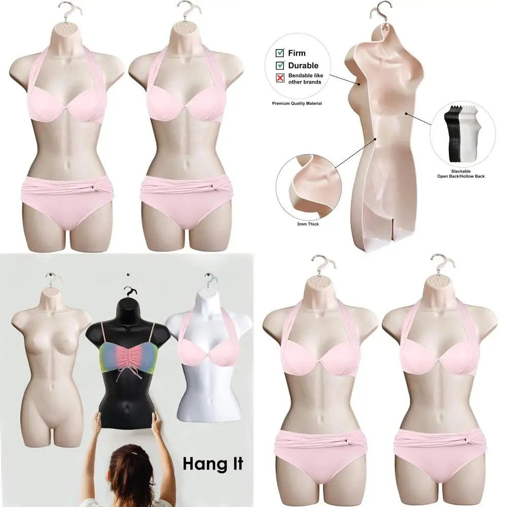 

Stackable Female Mannequin for S-M Clothing, Hip to Hollow Back, with Hanging Hook, Ideal for T-Shirt Display, Countertop, Crate
