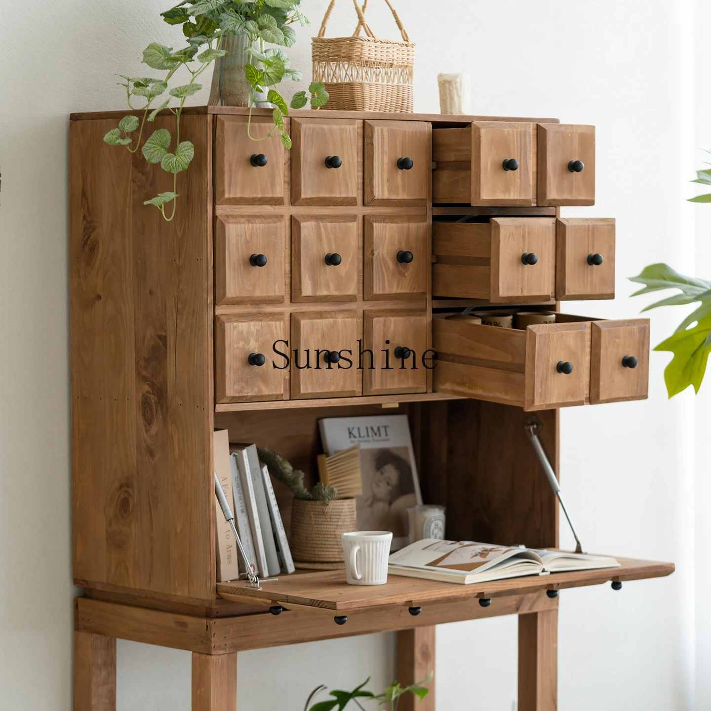 Home solid wood combination, multi-function, storage cabinet, bed and breakfast side table storage