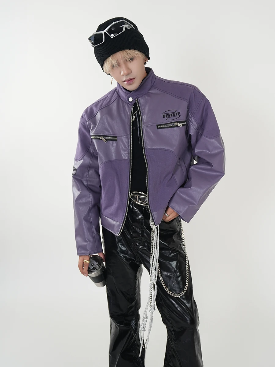 

Thiened Cotton Racing Motorcycle Jaet Men's Stand Collar ort Design PU Leather Cotton Motorcycle Jaet for Couples