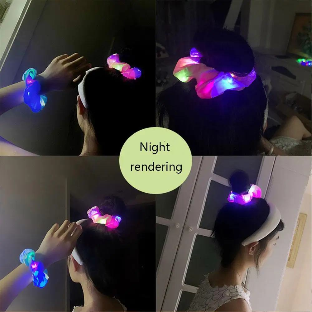 LED Light Hair Scrunchie Satin Elastic Hair Bands Ties Ropes For Women Girls Halloween Christmas Glow In The Dark Party Supplies