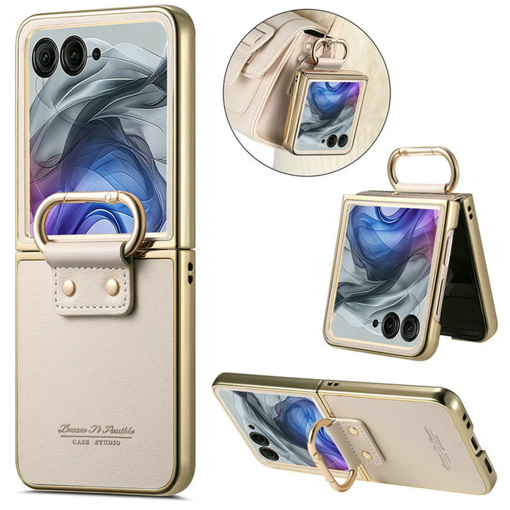 Capa de Luxo para Motorola Moto Razr 70 60 50 Ultra 5G, Painel Traseiro de Couro com Anel, Capa para Moto Razr 60 Ultra, Capa para Razr Plus