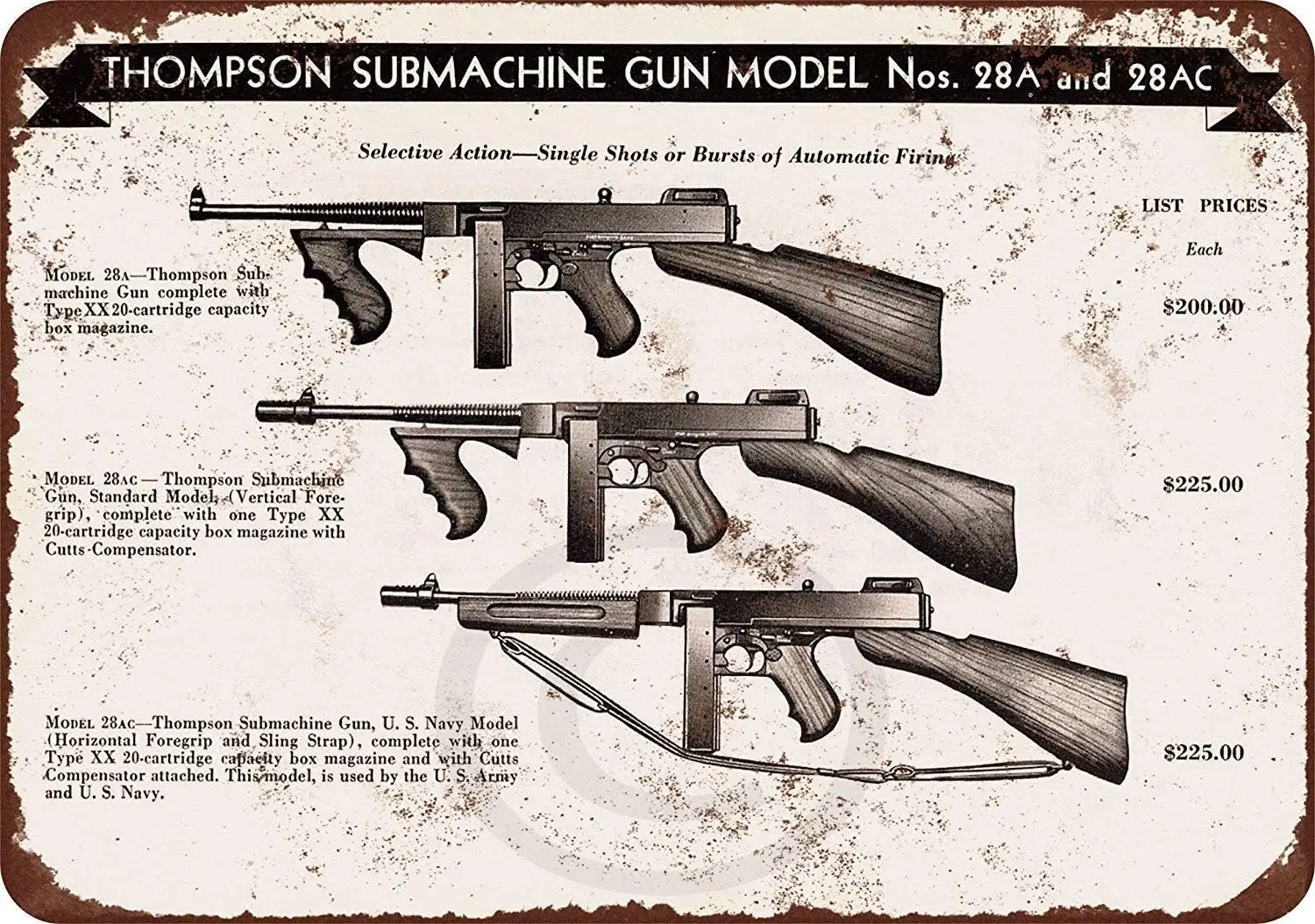 HomDeo Metal Signs Vintage 1944 Thompson Submachine Guns Retro Style Ranch Funny Tin Sign es Garage Decor Art-aluminum