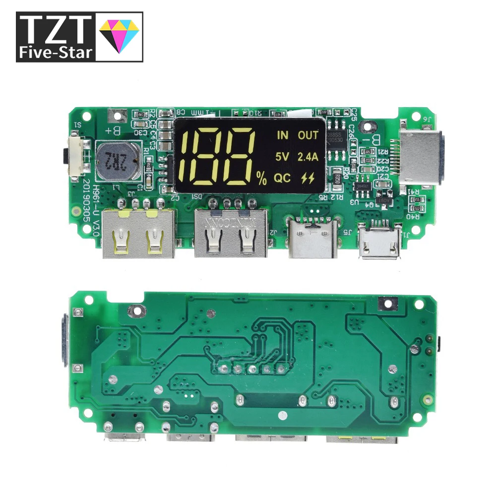 LED Dual USB 5V 2.4A Micro/Type-C USB Mobile Power Bank 18650 Charging Module Lithium Battery Charger Board Circuit Protection