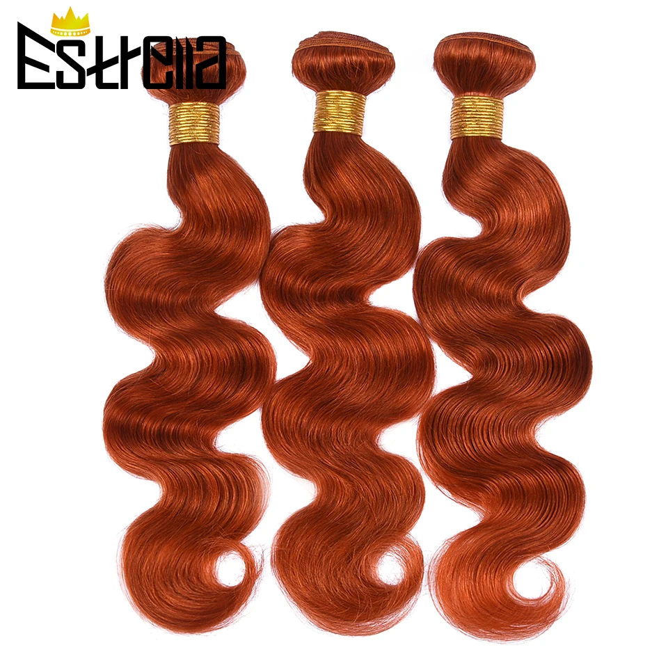 Body Wave Ginger Orange Bundles With Closure 3/4 Bundles with Closure Colored Human Hair Bundles With Ear To Ear Lace Closure