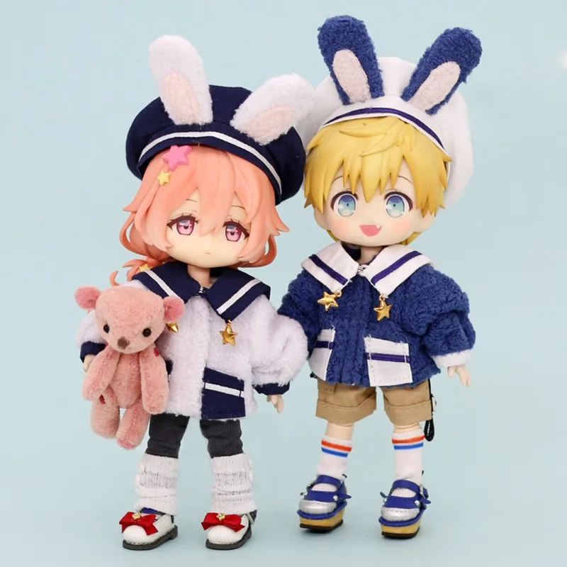 OB11 Doll clothes suitable for 1/12 size fashionable new uniform Sailor rabbit cardigan coat + hat + collar 3 piece suit for men