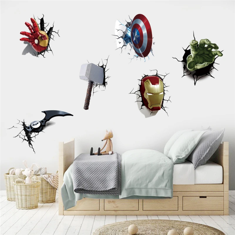 MINISO Cartoon Avengers DIY Wall Stickers For Kids Room Marvel Superhero Movie Poster Living Room Boy Bedroom Wall Decoration