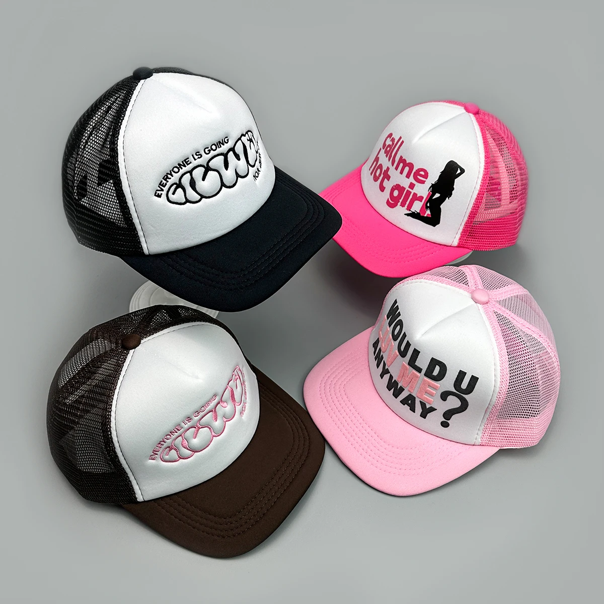 

New Unisex Trucker Color Block Printed Letter Embroidery Baseball Hats Hip Hop Girls Pink Mesh Sunshade Versatile Street Caps