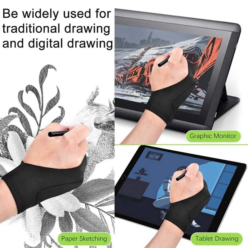 20 Pack Artist Gloves For Tablet Digital Drawing Glove Two Fingers Thicken Palm Rejection Glove For Graphics Pad (S)