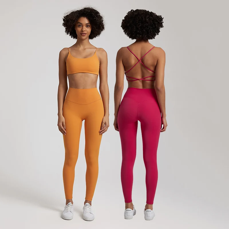 Buttery Soft Two Piece Gym Set for Women Workout Clothes Gym Leggings Backless Sports Bra Suits New In Matching Yoga Pant Sets