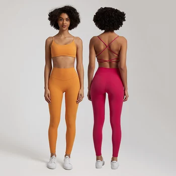 Ensemble de gymnastique deux pièces doux et beurre pour femmes, vêtements d'entraînement, Leggings de gymnastique, dos nu, soutien-gorge de sport, nouveaux ensembles de pantalons de Yoga assortis