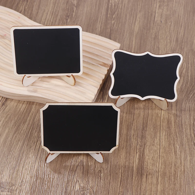 Tablero de mensajes de 10 piezas, Mini soporte de caballete, tablero de escritura de madera, accesorios de notas negros, mesa, tarjeta de lugar, cumpleaños