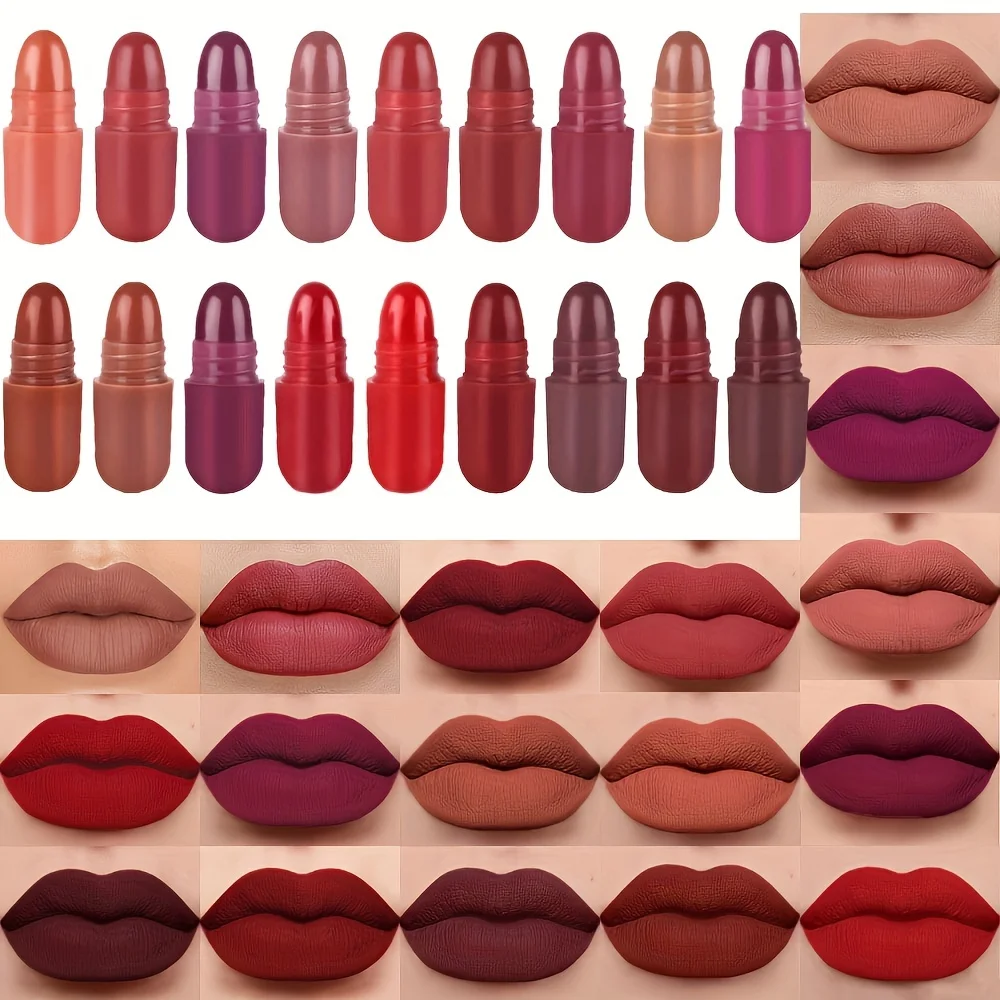 18 color capsule matte lipstick set bag, non stick cup, long-lasting waterproof, non fading matte lipstick