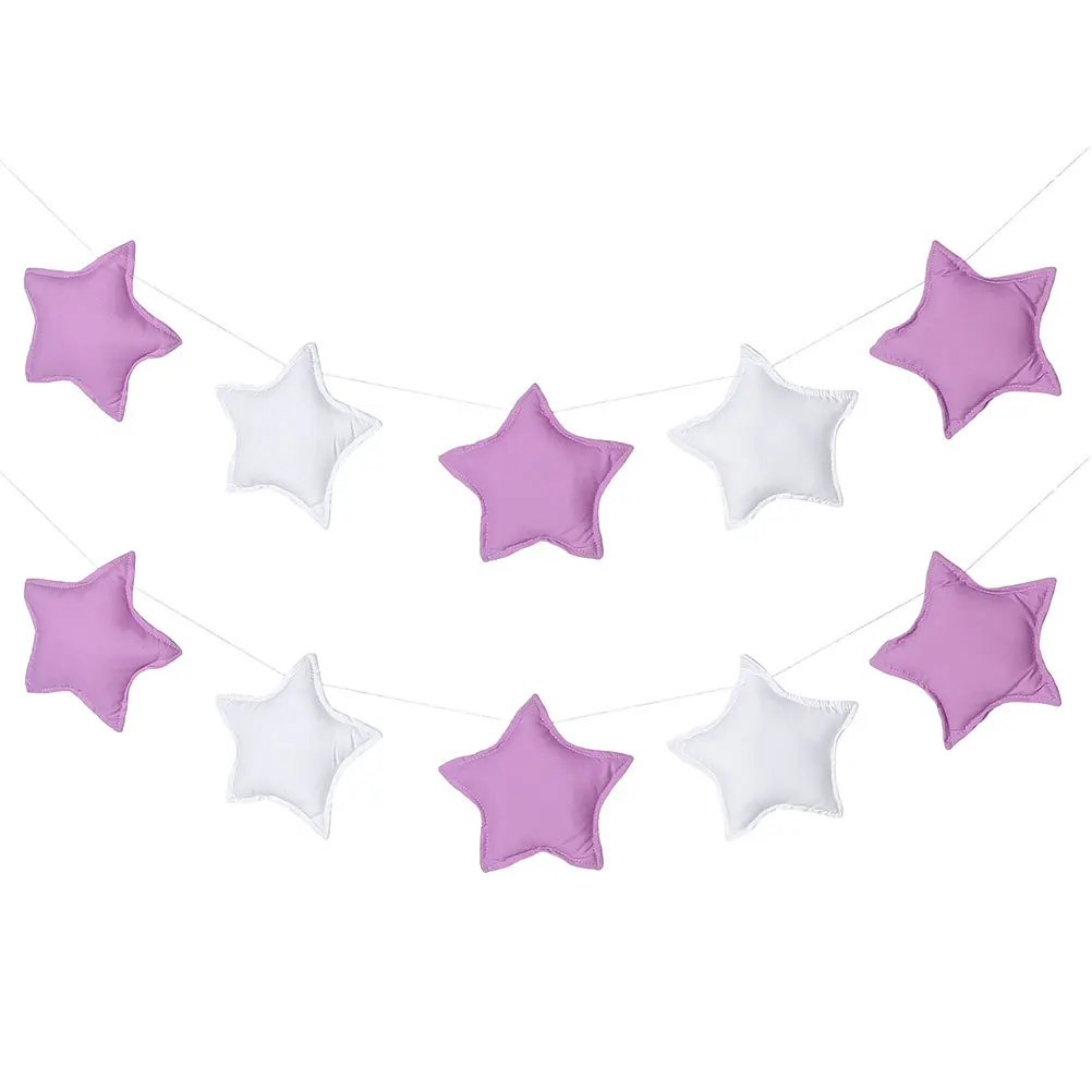 

2Pcs Star Garland Hanging Decorations Colorful Fabric Bunting Banner Nursery Kids Room Baby Shower Party Decor