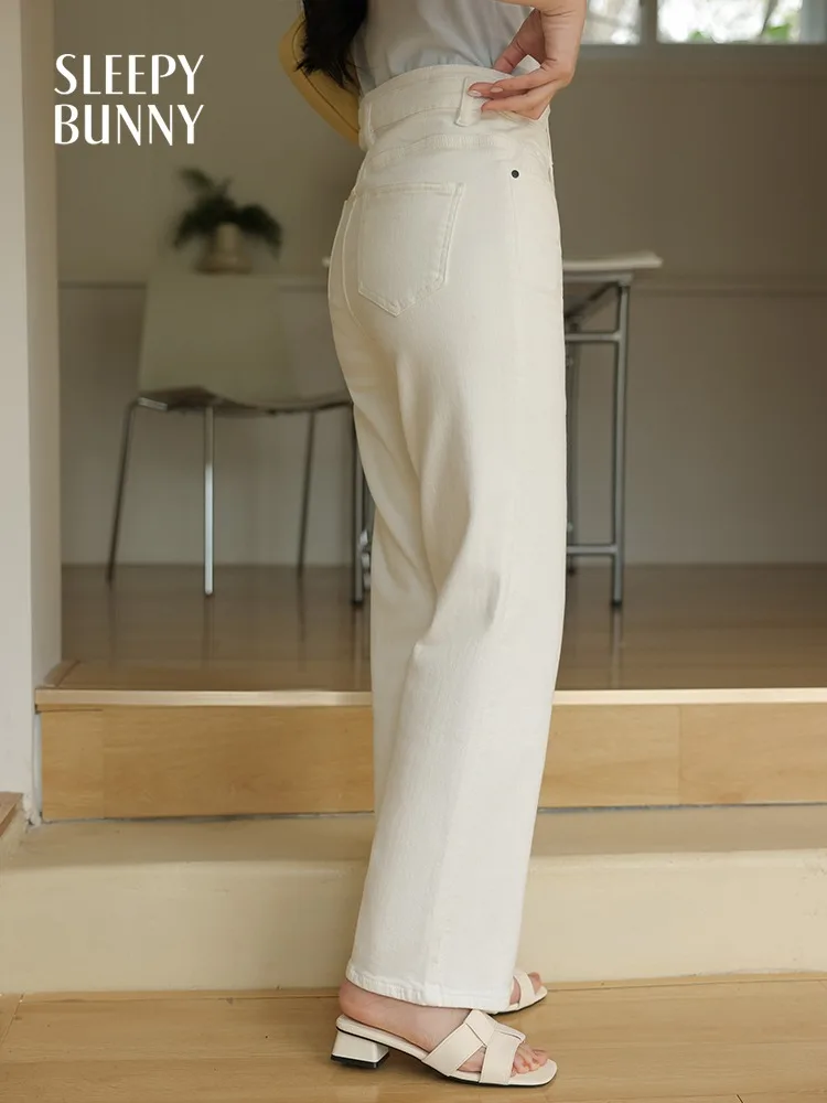 Slim Fit White Straight-Leg Jeans Women High Waist Commuter Pants Soft Brushed Fabric Spring Casual Trousers Flattering Fit - Image 3
